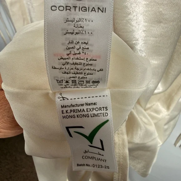 Cortigiani Embroidered Modest Maxi Dress Cream Satin Long Sleeve Size L - Picture 7 of 11